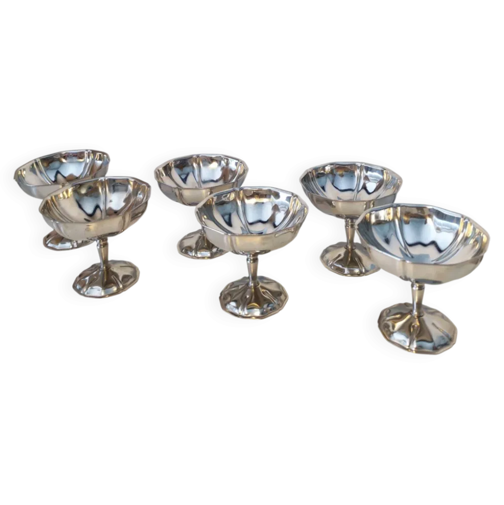 6 coupes à sorbet vintage en acier chromé inoxydable