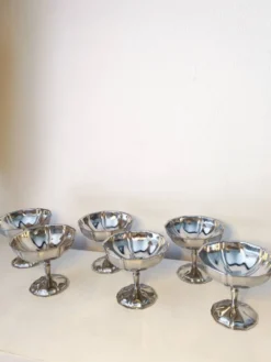 6 coupes à sorbet vintage en acier chromé inoxydable