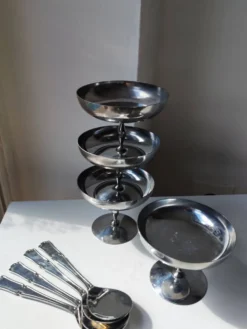 4 coupes à sorbet vintage en acier chromé inoxydable