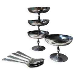 4 coupes à sorbet vintage en acier chromé inoxydable