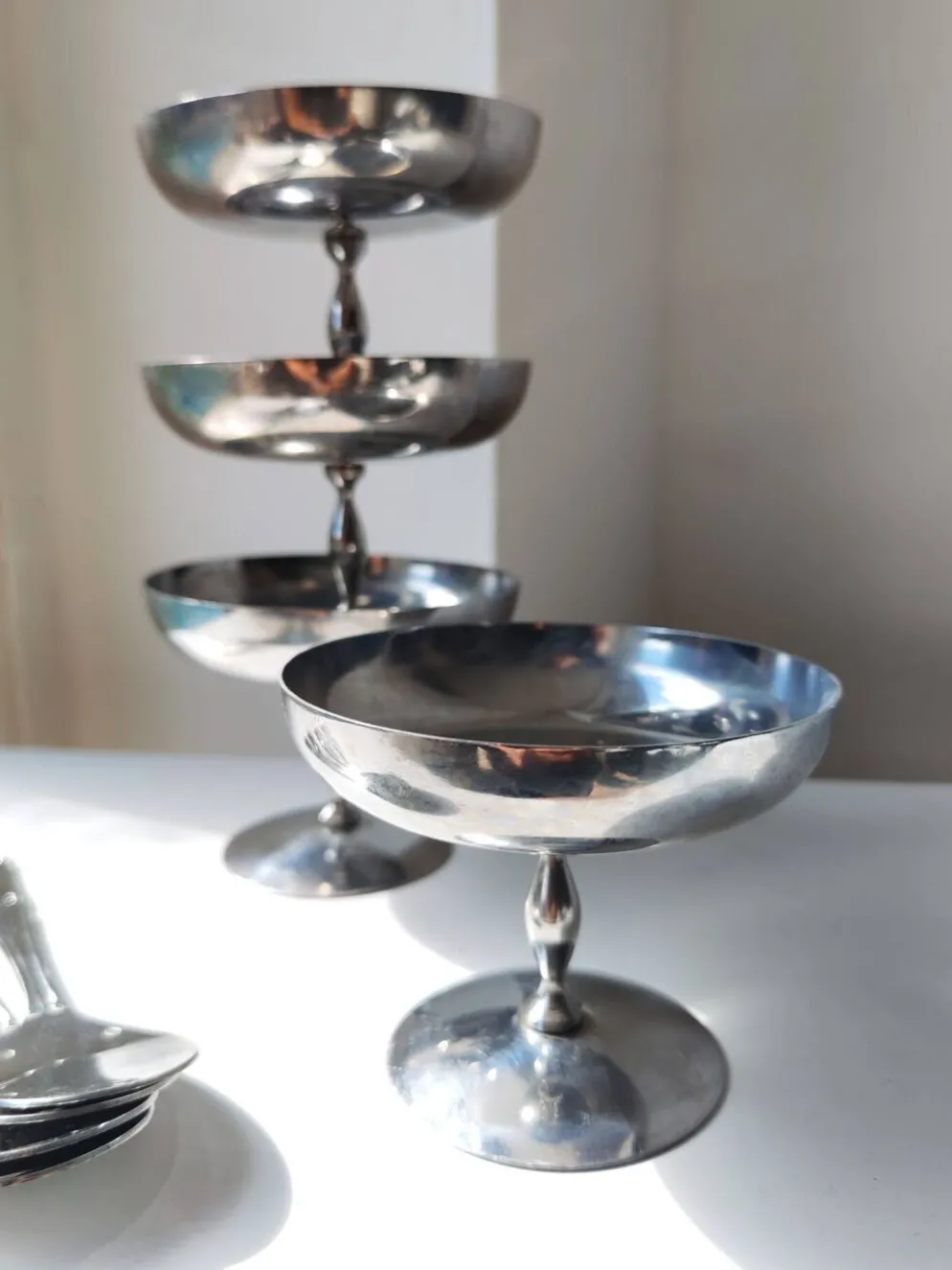 4 coupes à sorbet vintage en acier chromé inoxydable
