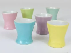 6 Coupes à œufs en porcelaine marguerite pastel milieu du siècle, Lilien, Autriche, années 1950