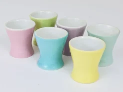 6 Coupes à œufs en porcelaine marguerite pastel milieu du siècle, Lilien, Autriche, années 1950
