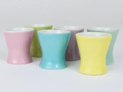 6 Coupes à œufs en porcelaine marguerite pastel milieu du siècle, Lilien, Autriche, années 1950