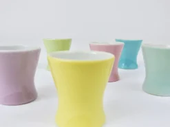 6 Coupes à œufs en porcelaine marguerite pastel milieu du siècle, Lilien, Autriche, années 1950