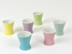 6 Coupes à œufs en porcelaine marguerite pastel milieu du siècle, Lilien, Autriche, années 1950