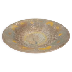 Coupe sur Piédouche / Coupelle Vintage en Laiton Ciselé — Motif Paon