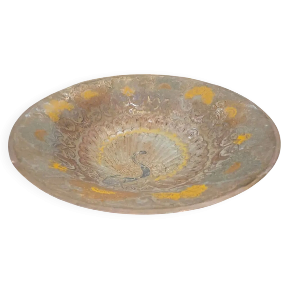 Coupe sur Piédouche / Coupelle Vintage en Laiton Ciselé — Motif Paon