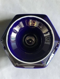 Coupe sur pied vintage BAREUTHER Bavaria, porcelaine cobalt et or, années 1