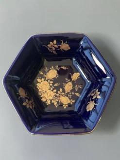 Coupe sur pied vintage BAREUTHER Bavaria, porcelaine cobalt et or, années 1