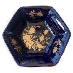 Coupe sur pied vintage BAREUTHER Bavaria, porcelaine cobalt et or, années 1