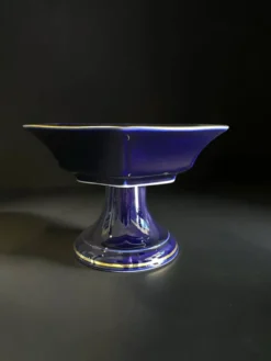 Coupe sur pied vintage BAREUTHER Bavaria, porcelaine cobalt et or, années 1