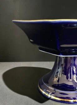 Coupe sur pied vintage BAREUTHER Bavaria, porcelaine cobalt et or, années 1