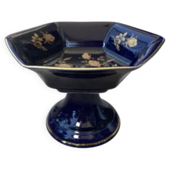 Coupe sur pied vintage BAREUTHER Bavaria, porcelaine cobalt et or, années 1