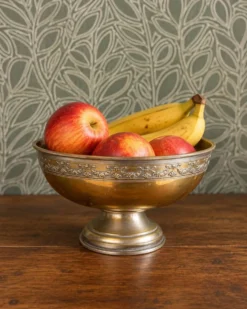 Coupe sur pied vintage en métal doré et argenté – Décor floral