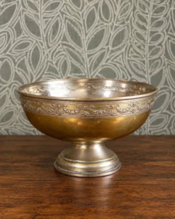 Coupe sur pied vintage en métal doré et argenté – Décor floral
