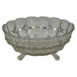 Coupe sur pied vintage en verre pressé, bord festonné taillé diamant