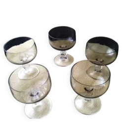 5 Coupes Vintage en verre fumée Années 70