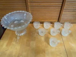 Coupe + 8 tasses masserini barocco verre moulé rang de perles vintage