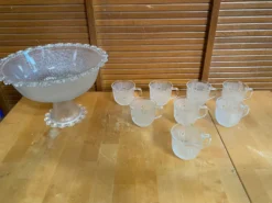 Coupe + 8 tasses masserini barocco verre moulé rang de perles vintage