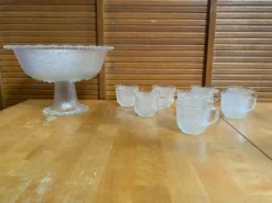 Coupe + 8 tasses masserini barocco verre moulé rang de perles vintage