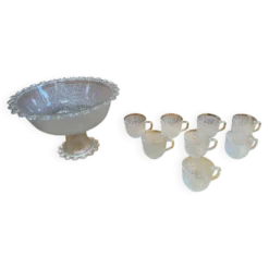 Coupe + 8 tasses masserini barocco verre moulé rang de perles vintage
