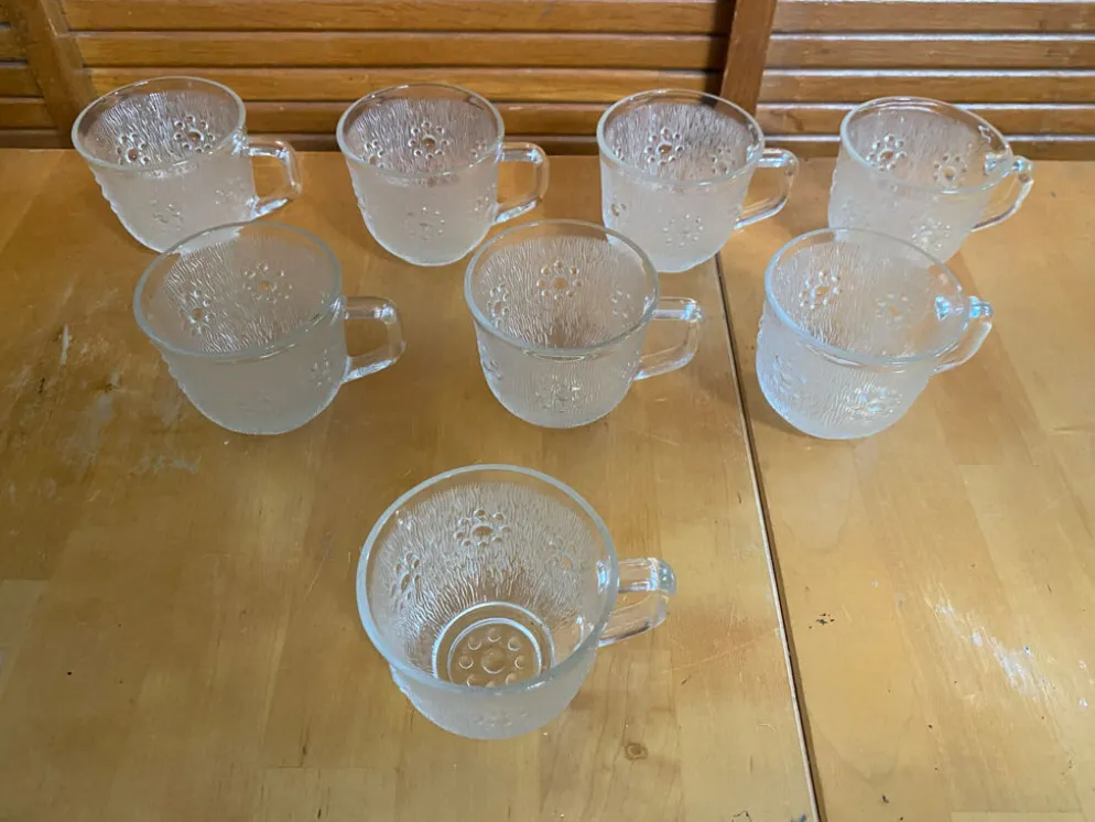 Coupe + 8 tasses masserini barocco verre moulé rang de perles vintage