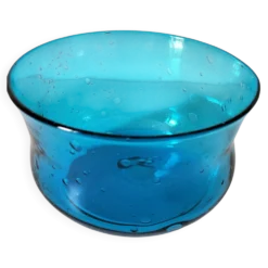 Coupe vintage en verre bullé bleu turquoise