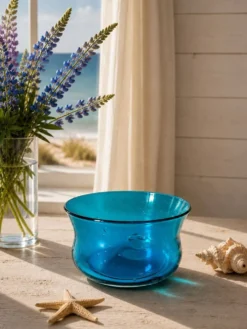 Coupe vintage en verre bullé bleu turquoise