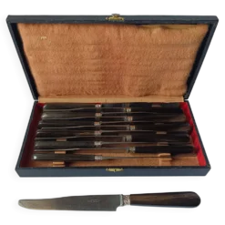 couteaux ancien Noalhat mary art nouveau virole métal argenté coffret servi