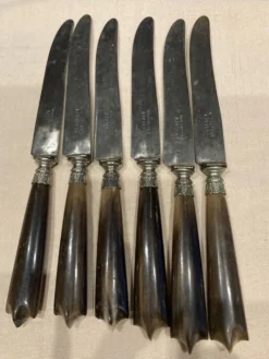 6 couteaux à dessert avec couverts de service à manche en corne