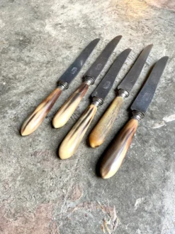5 couteaux en corne et acier forgé TD Paris