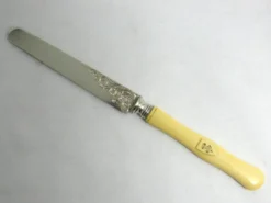 12 couteaux à fruits, dessert, entremets, lames argent gravées.