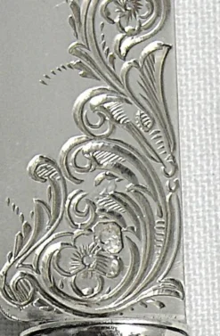 12 couteaux à fruits, dessert, entremets, lames argent gravées.