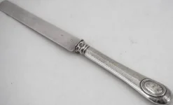 12 couteaux à fruits, lames et manches argent Minerve, guillochés, Napoléon III.