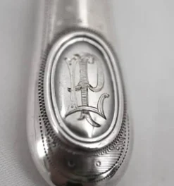 12 couteaux à fruits, lames et manches argent Minerve, guillochés, Napoléon III.