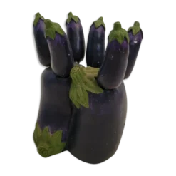 6 couteaux + leur support en forme de légume aubergine