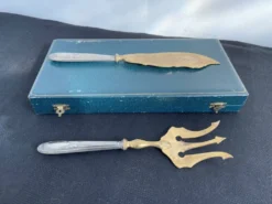 Couvert de service à poisson, argent fourré, métal doré, France