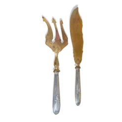 Couvert de service à poisson, argent fourré, métal doré, France
