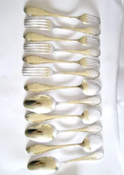 Couvert de table perle 6 fourchettes + 6 cuillères métal argenté allemand Wellner Silber 21cm