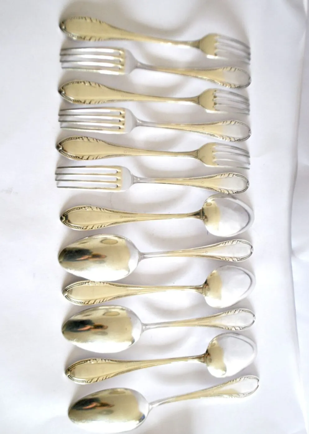 Couvert de table perle 6 fourchettes + 6 cuillères métal argenté allemand Wellner Silber 21cm