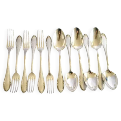 Couvert de table perle 6 fourchettes + 6 cuillères métal argenté allemand Wellner Silber 21cm