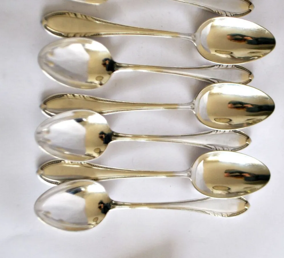 Couvert de table perle 6 fourchettes + 6 cuillères métal argenté allemand Wellner Silber 21cm