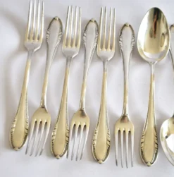 Couvert de table perle 6 fourchettes + 6 cuillères métal argenté allemand Wellner Silber 21cm