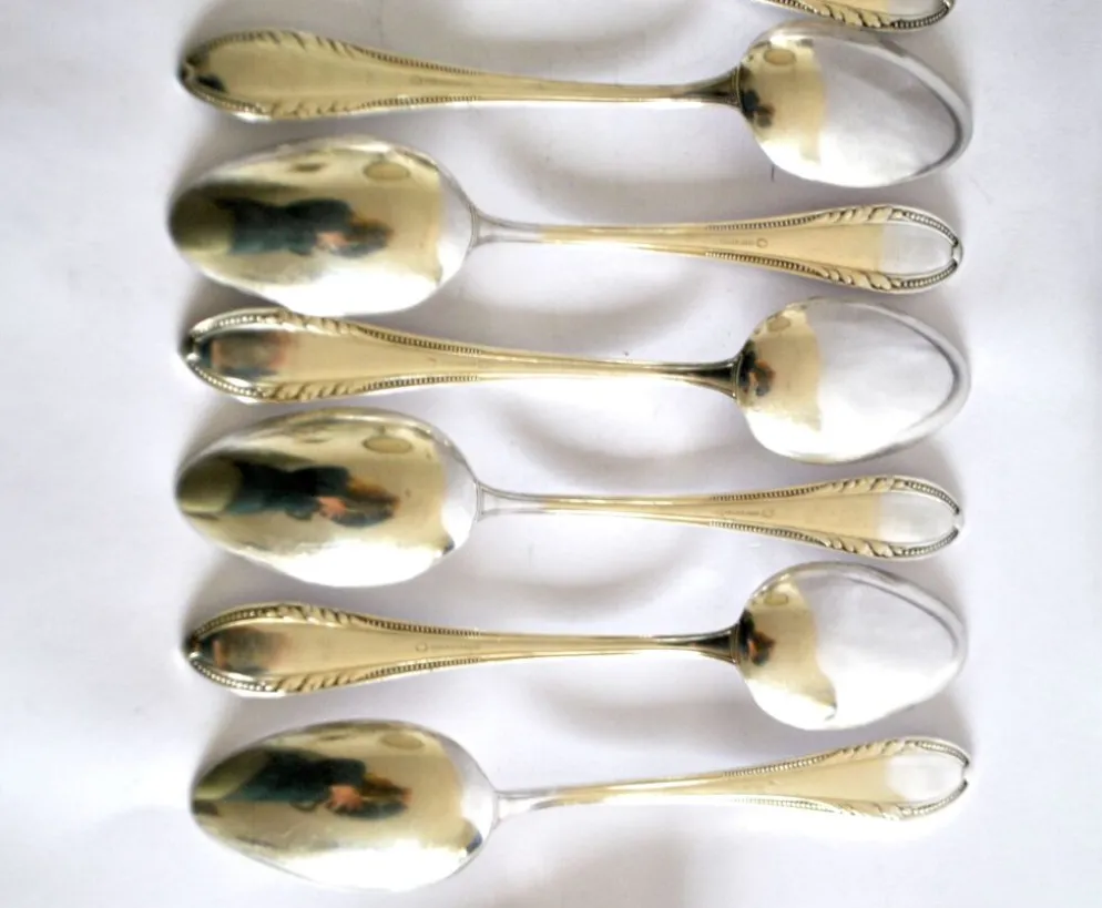 Couvert de table perle 6 fourchettes + 6 cuillères métal argenté allemand Wellner Silber 21cm