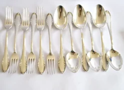 Couvert de table perle 6 fourchettes + 6 cuillères métal argenté allemand Wellner Silber 21cm