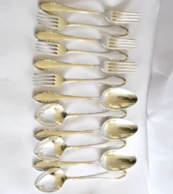 Couvert de table perle 6 fourchettes + 6 cuillères métal argenté allemand Wellner Silber 21cm