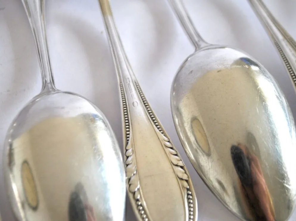 Couvert de table perle 6 fourchettes + 6 cuillères métal argenté allemand Wellner Silber 21cm