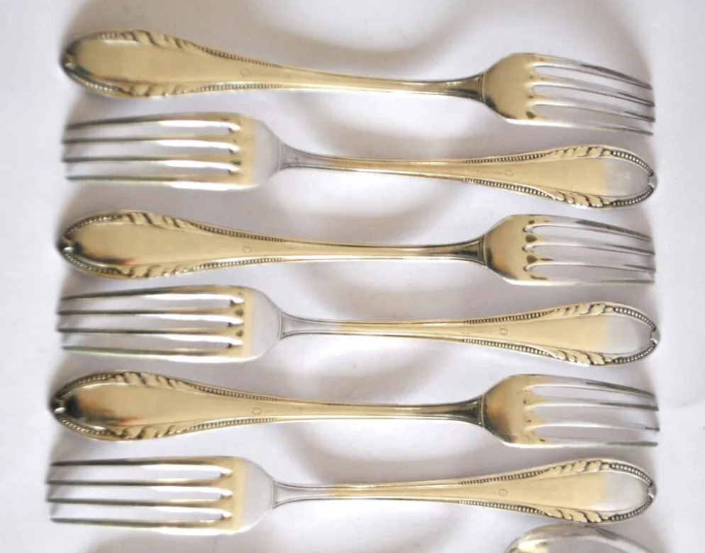 Couvert de table perle 6 fourchettes + 6 cuillères métal argenté allemand Wellner Silber 21cm