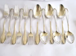 Couvert de table perle 6 fourchettes + 6 cuillères métal argenté allemand Wellner Silber 21cm